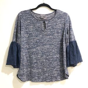 Van Heusen Blue Lace Ruffle Sleeve Top